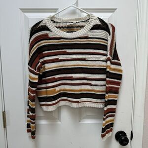 White crow Sweater Women  XS Crop Stripes Fall Autumn Boho Cottage Cotton blend